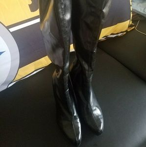 Black Leather Knee-High Boots